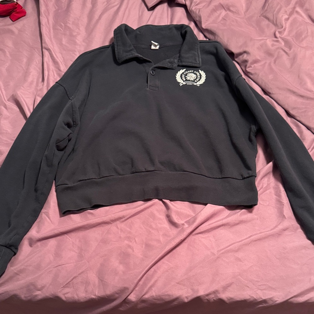 Old Navy Black Polo Sweatshirt with Embroidered Crest